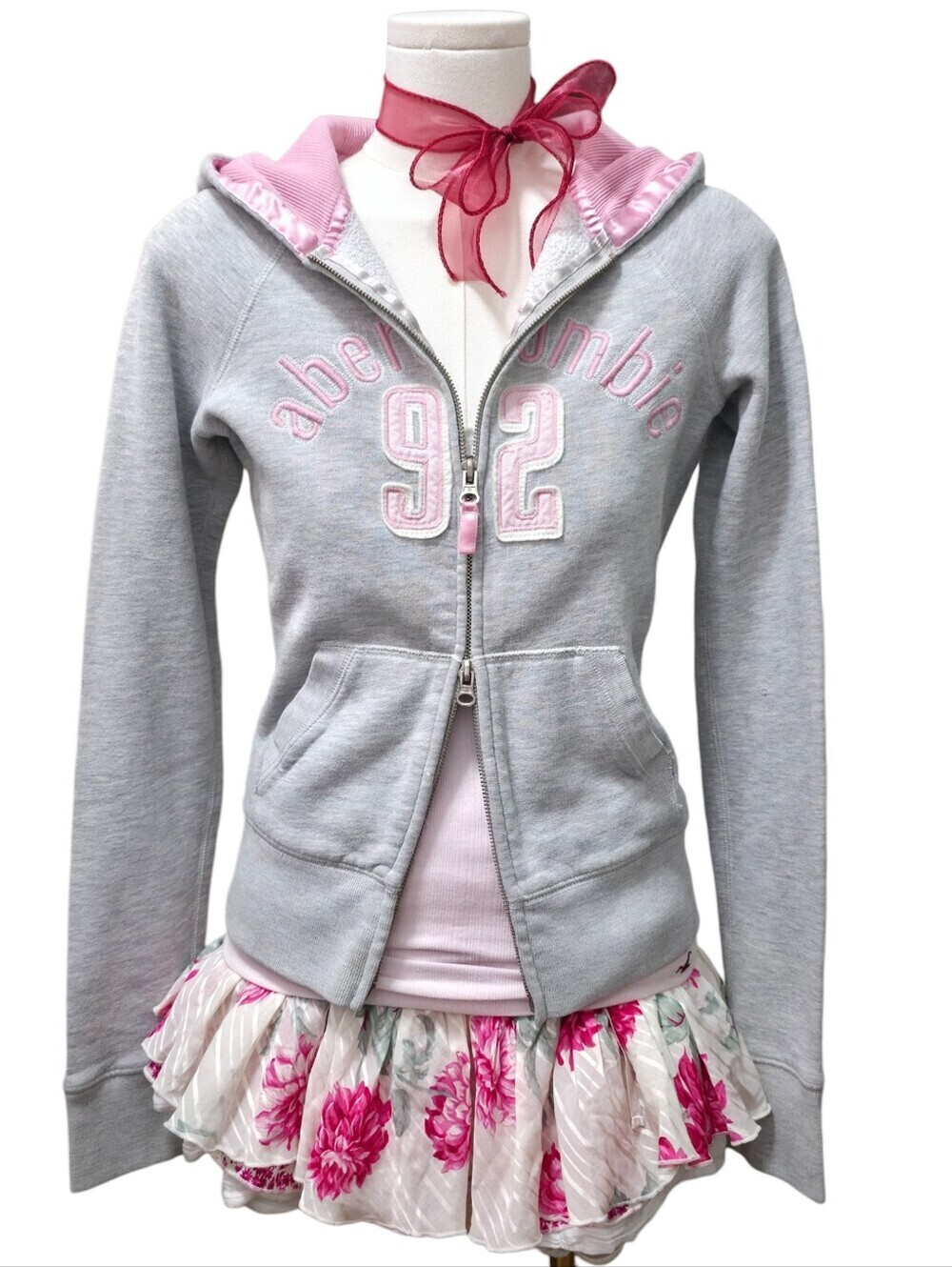 abercrombie vintage Grey pink double zipper long sleeve Pinterest hoodie